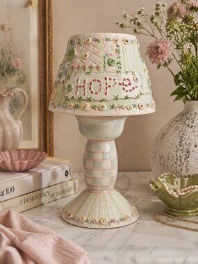 Taryn Reece Country Quilt Votive Holder 7.75” Cottagecore Patchwork Button Candl